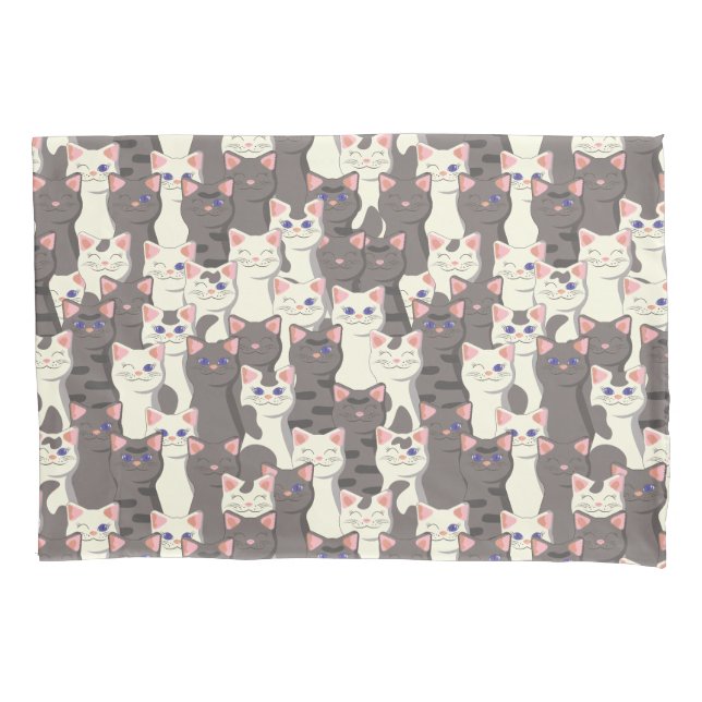 White and grey cats pattern pillowcase (Front)