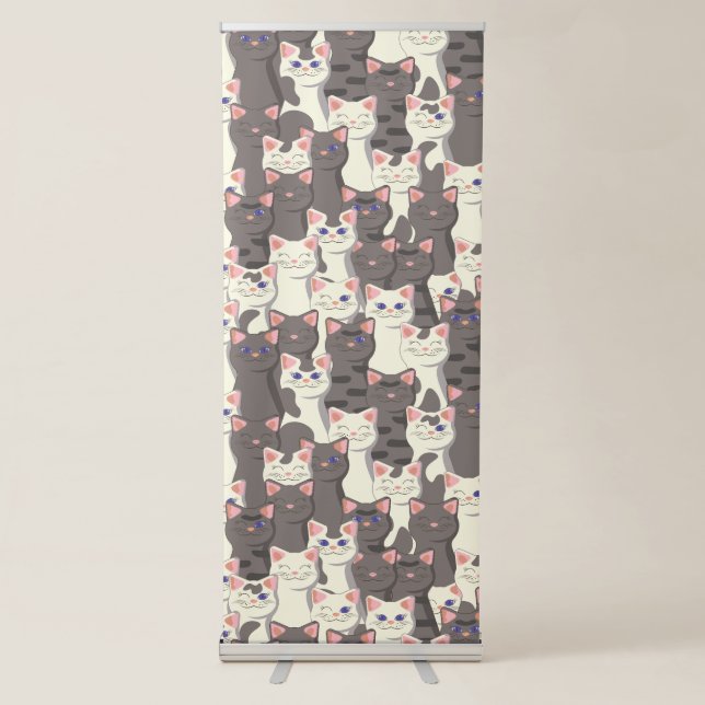 White and grey cats pattern retractable banner (Front)