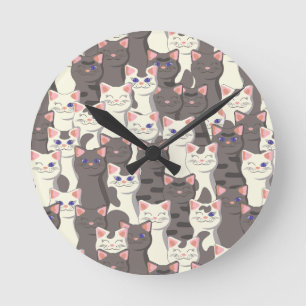 White and grey cats pattern round clock