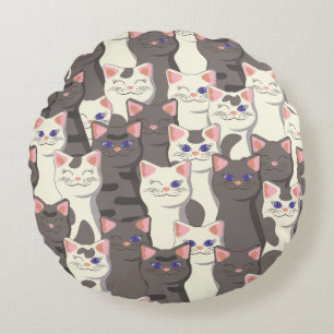 White and grey cats pattern round cushion