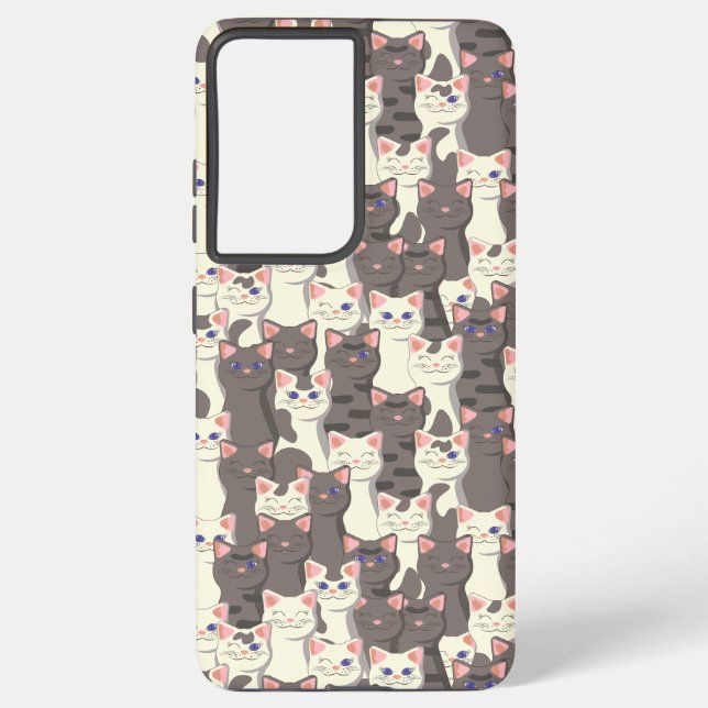 White and grey cats pattern samsung galaxy s21+ case (Back)