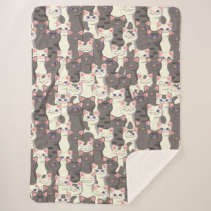 White and grey cats pattern sherpa blanket