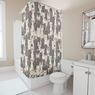 White and grey cats pattern shower curtain