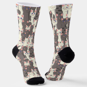 White and grey cats pattern socks