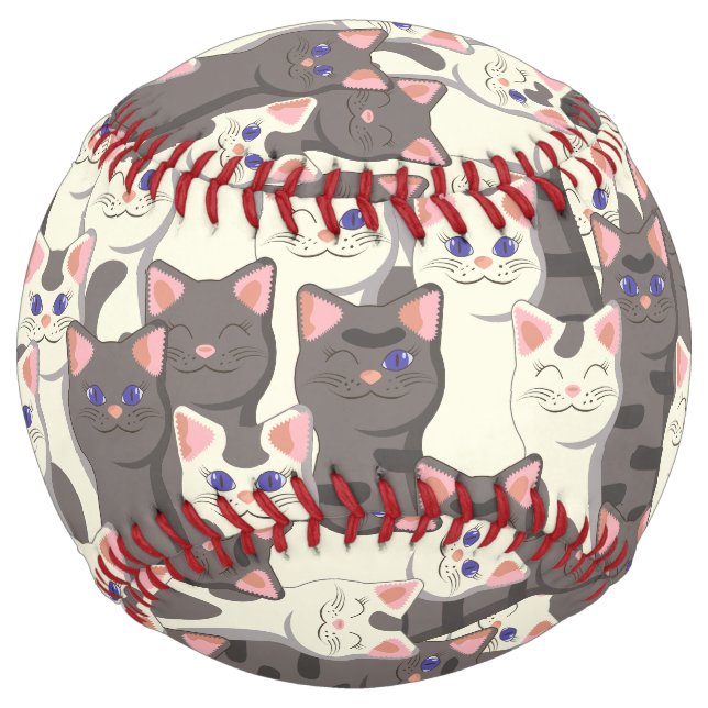 White and grey cats pattern softball (Front)