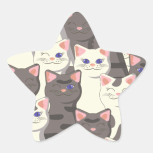 White and grey cats pattern star sticker