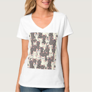 White and grey cats pattern T-Shirt