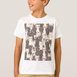 White and grey cats pattern T-Shirt