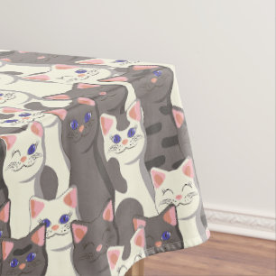 White and grey cats pattern tablecloth