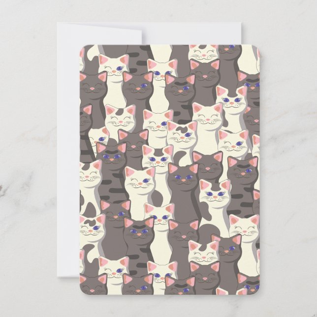 White and grey cats pattern thank you card (Front)
