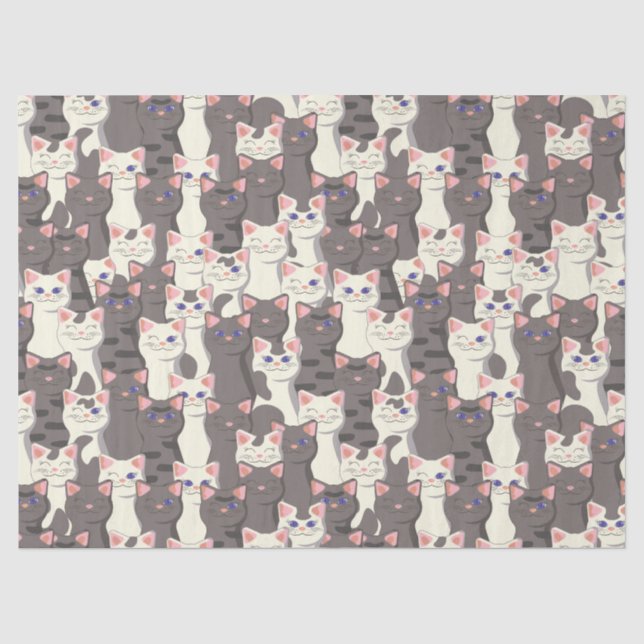 White and grey cats pattern tissue paper (Front)
