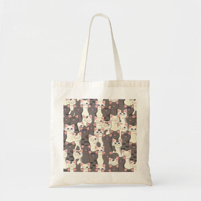 White and grey cats pattern tote bag (Front)