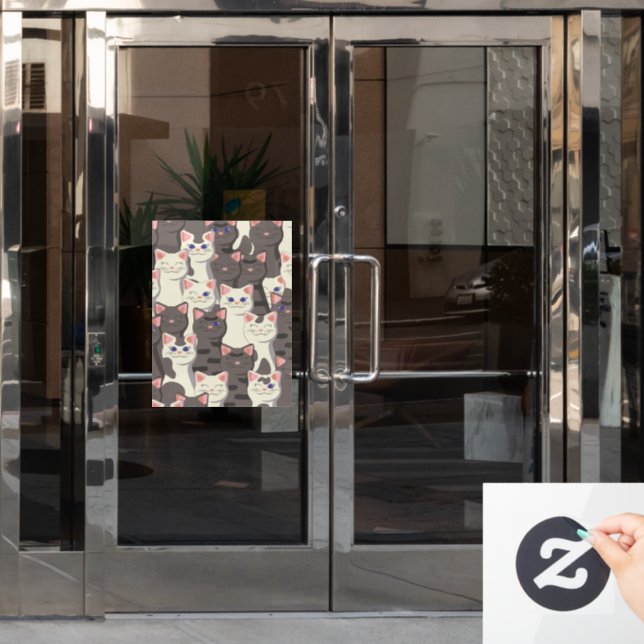 White and grey cats pattern window cling (Office Door)