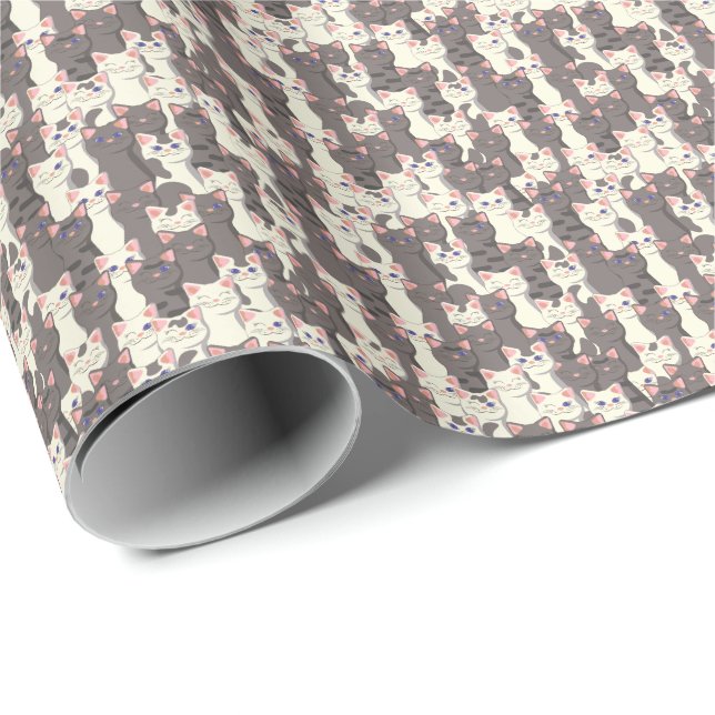 White and grey cats pattern wrapping paper (Roll Corner)