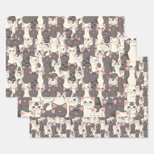White and grey cats pattern wrapping paper sheet