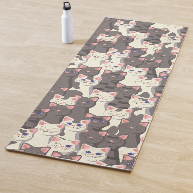 White and grey cats pattern yoga mat (In Situ)