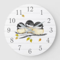 White and Grey Chickadee Birds Wall Clock