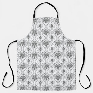 White and grey Damask openwork pattern Apron