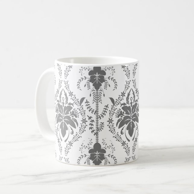 White and grey Damask openwork pattern Coffee Mug (Front Left)
