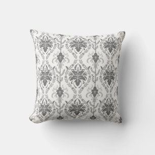 White and grey Damask openwork pattern Cushion