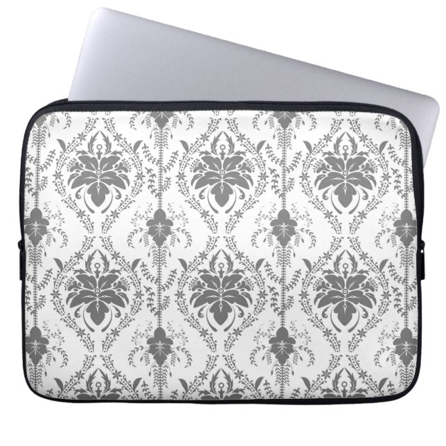 White and grey Damask openwork pattern Laptop Sleeve (Front)