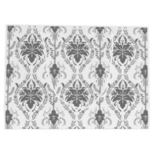 White and grey Damask openwork pattern Large Gift Bag