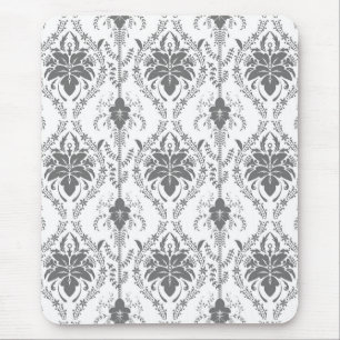 White and grey Damask openwork pattern Mouse Mat