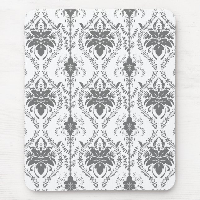 White and grey Damask openwork pattern Mouse Mat (Front)