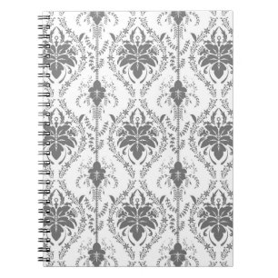White and grey Damask openwork pattern Notebook