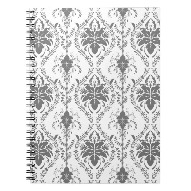 White and grey Damask openwork pattern Notebook (Front)
