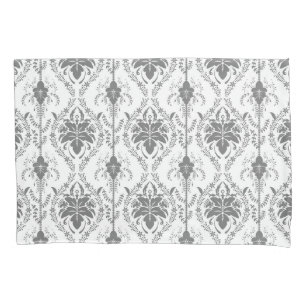 White and grey Damask openwork pattern Pillowcase