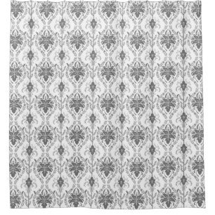 White and grey Damask openwork pattern Shower Curtain