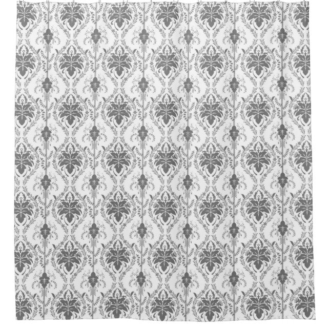 White and grey Damask openwork pattern Shower Curtain (Front)