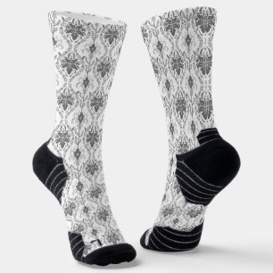 White and grey Damask openwork pattern Socks