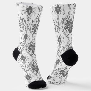 White and grey Damask openwork pattern Socks