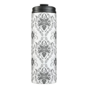 White and grey Damask openwork pattern Thermal Tumbler