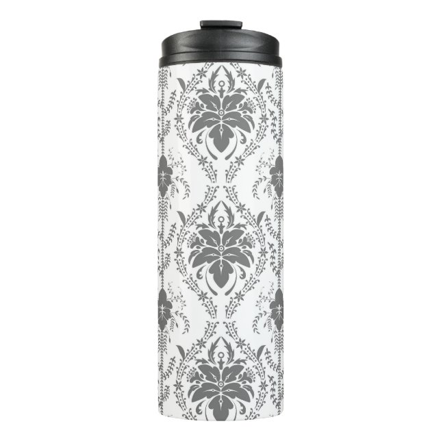 White and grey Damask openwork pattern Thermal Tumbler (Front)
