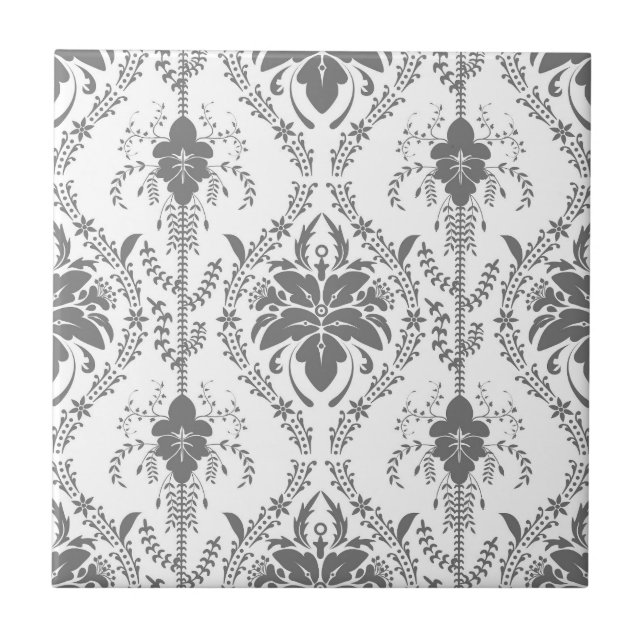 White and grey Damask openwork pattern Tile (Front)