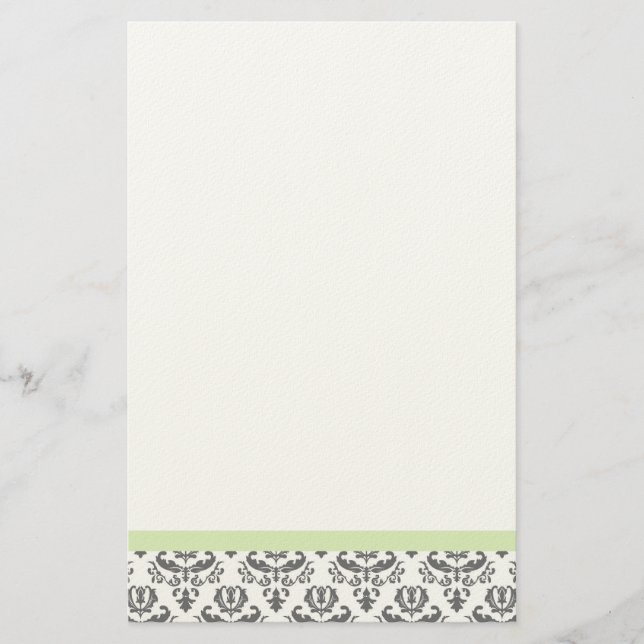 White and Grey Damask Pattern Stationery (Front)