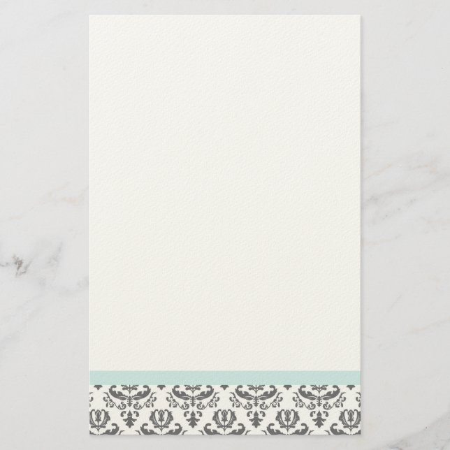 White and Grey Damask Pattern Stationery (Front)
