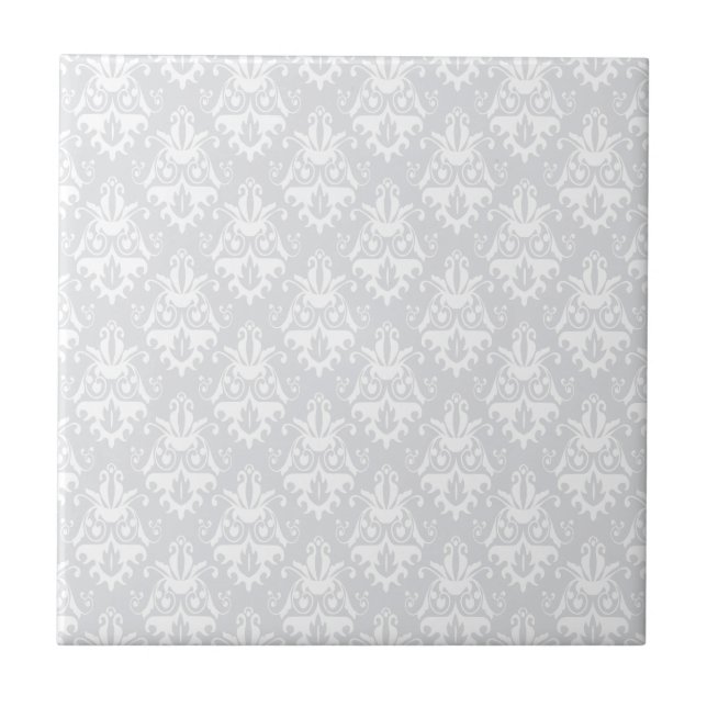 White and Grey Damask Pattern Tile (Front)