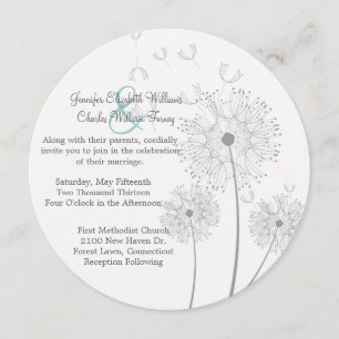 White and Grey Dandelion Circle Wedding Invitation
