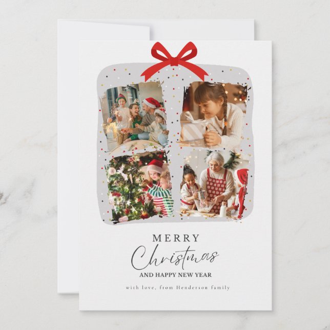White and Grey Family Christmas  Photo Card (Front)