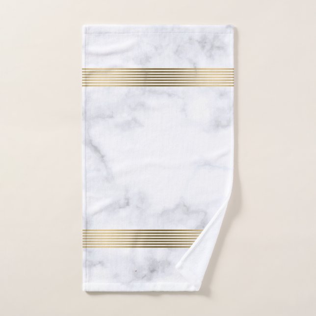 White and grey faux marble gold stripes bath towel set (Hand Towel)