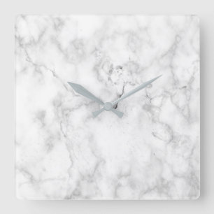 White and grey faux marble texture square wall clock