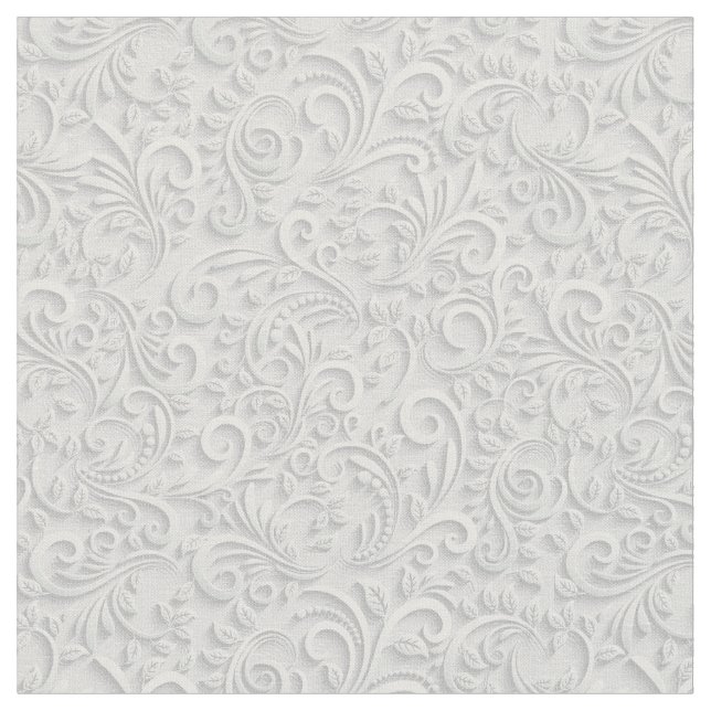White and grey floral 3d seamless pattern fabric (Close Up)