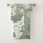 White and Grey Floral Lace Monogram Bath Towels