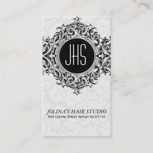 White And Grey Floral Ornament Appointment Card (Front)