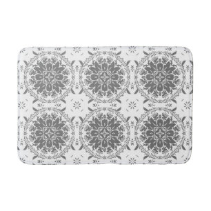 White and grey folklore ornament damask bath mat