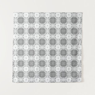 White and grey folklore ornament damask tapestry